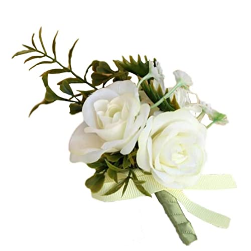 TOSSPER Hochzeit Boutonniere, Weiße Rose Boutonniere Corsage Knopfloch Blumen, Künstliche Hochzeitsblume Für Männer Bräutigam Brautanzug Kleid Party Decor von TOSSPER