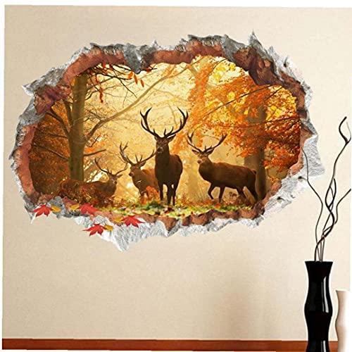 Wald Hirsch Wandaufkleber Herbst Winter Landschaft Poster Tiere Wandaufkleber Für Kinderzimmer Schlafzimmer Vinyl Aufkleber Wohnkultur von TOSSPER