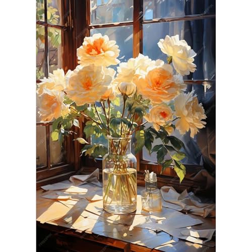 TOSTOG 5D Blumen in Flasche Diamond Painting für Erwachsene,Diamant Painting Kits Bilder,Diamant Malerei DIY Diamond Painting Bilder Set 30x40cm für Wanddekor von TOSTOG