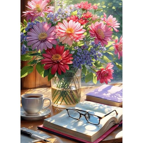 TOSTOG 5D Diamond Painting für Erwachsene,Blumen und Bücher Diamant Painting Kits Bilder,Diamant Malerei DIY Diamond Painting Bilder Set 30x40cm für Wanddekor von TOSTOG