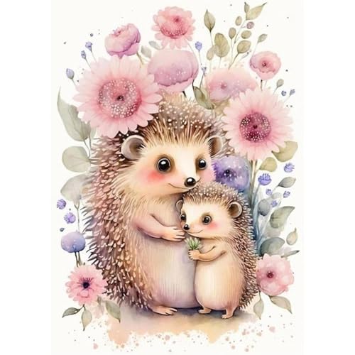 TOSTOG 5D Diamond Painting für Erwachsene,Igel Diamant Painting Kits Bilder,Blumen Karikatur Diamant Malerei DIY Diamond Painting Bilder Set 30x40cm für Wanddekor von TOSTOG