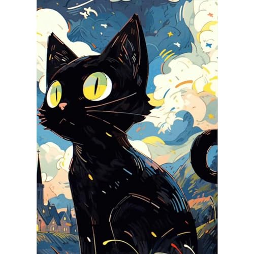 TOSTOG 5D Diamond Painting für Erwachsene,Schwarze Katze Diamant Painting Kits Bilder,Diamant Malerei DIY Diamond Painting Bilder Set 30x40cm für Wanddekor von TOSTOG