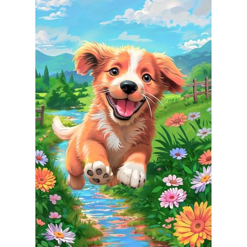 TOSTOG 5D Diamond Painting für Erwachsene,Welpe Diamant Painting Kits Bilder,Blumen Karikatur Diamant Malerei DIY Diamond Painting Bilder Set 30x40cm für Wanddekor von TOSTOG