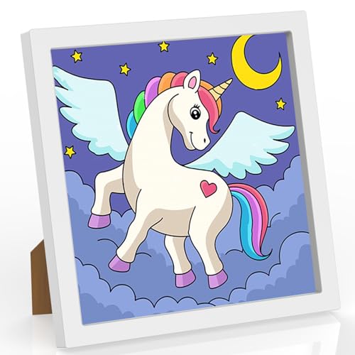 TOSTOG Diamond Painting Kinder mit Holzrahmen,Cartoon Einhorn Full Diamant Painting Bilder Kinder Junge Mädchen,5D DIY Diamant Bilder Arts Craft für Home Wand Decor 18x18cm von TOSTOG