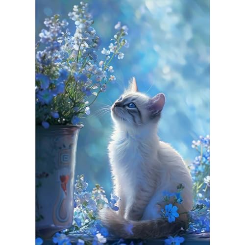 TOSTOG Diamond Painting für Erwachsene,Katze und Blume 5D Diamant Painting Kits Bilder,DIY Diamant Malerei Diamond Painting Bilder Set 30x40cm für Wanddekor von TOSTOG