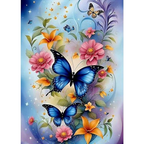 TOSTOG Diamond Painting für Erwachsene,Schmetterlinge und Blumen 5D Diamant Painting Kits Bilder,DIY Diamant Malerei Diamond Painting Bilder Set 30x40cm für Wanddekor von TOSTOG