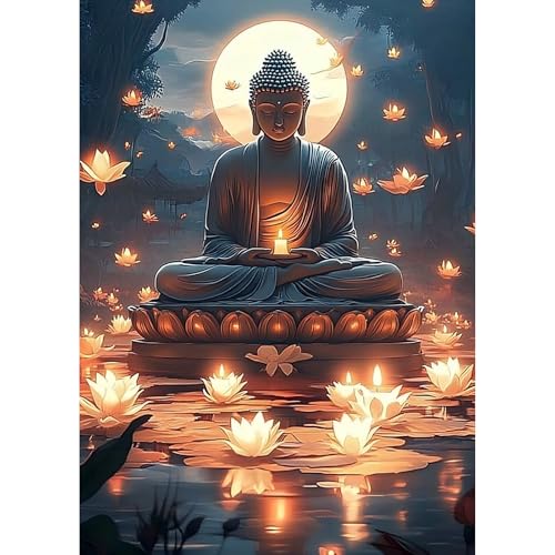 TOSTOG Diamond Painting für Erwachsene Anfänger,5D Diamant Painting Kits Bilder Buddha Kerze DIY Full Drill Diamant Malerei Set 30x40cm für Wanddekor von TOSTOG