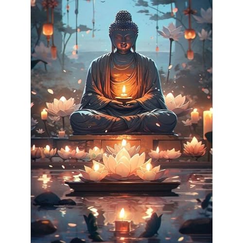 TOSTOG Diamond Painting für Erwachsene Anfänger,Buddha-Statue und Kerze 5D Diamant Painting Kits Bilder für Erwachsene,DIY Full Drill Diamant Malerei Set 30x40cm für Wanddekor von TOSTOG