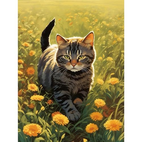 TOSTOG Diamond Painting für Erwachsene Anfänger,Diamant Painting Bilder 5D DIY Full Drill Katze und Blume Diamant Malerei Stickerei Strass für Wand Heimdecor 30x40cm von TOSTOG