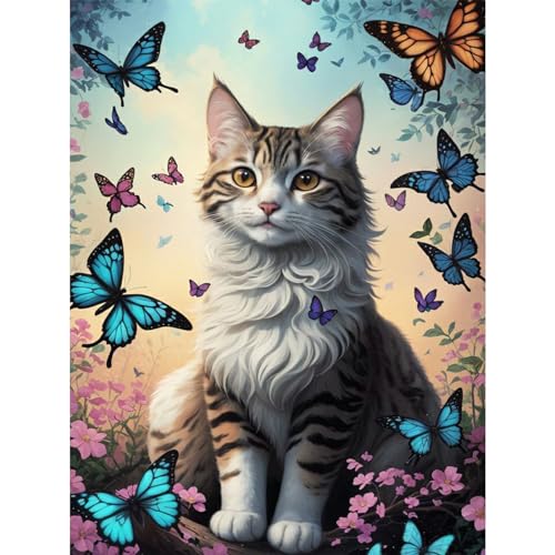 TOSTOG Diamond Painting für Erwachsene Anfänger,Diamant Painting Bilder Katze und Schmetterling 5D DIY Full Drill Diamant Malerei Stickerei Strass für Wand Heimdecor 30x40cm von TOSTOG