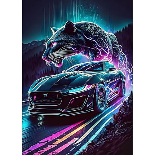 TOSTOG Diamond Painting für Erwachsene Anfänger,Diamant Painting Kits Full Drill Bilder Sportwagen Panther 5D DIY Diamant Malerei Set 30x40cm für Wanddekor von TOSTOG