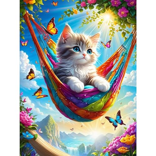 TOSTOG Diamond Painting für Erwachsene Anfänger,Katze und Hängematte 5D Diamant Painting Kits Bilder für Erwachsene,DIY Full Drill Diamant Malerei Set 30x40cm für Wanddekor von TOSTOG