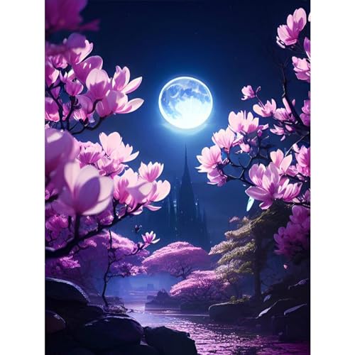 TOSTOG Diamond Painting für Erwachsene Anfänger,Mond und Blumen 5D Diamant Painting Kits Bilder für Erwachsene,DIY Full Drill Diamant Malerei Set 30x40cm für Wanddekor von TOSTOG