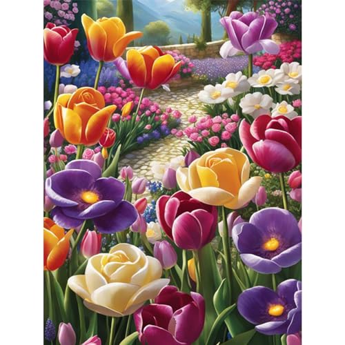 TOSTOG Diamond Painting für Erwachsene Anfänger,Tulpe 5D Diamant Painting Kits Bilder für Erwachsene,DIY Full Drill Diamant Malerei Set 30x40cm für Wanddekor von TOSTOG