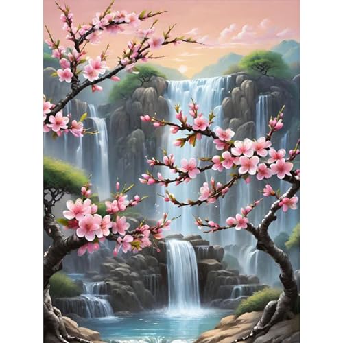 TOSTOG Diamond Painting für Erwachsene Anfänger,Wasserfall und Blumen 5D Diamant Painting Kits Bilder für Erwachsene,DIY Full Drill Diamant Malerei Set 30x40cm für Wanddekor von TOSTOG