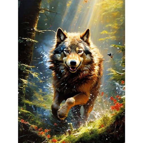 TOSTOG Diamond Painting für Erwachsene Anfänger,Wolf und Dschungel 5D Diamant Painting Kits Bilder für Erwachsene,DIY Full Drill Diamant Malerei Set 30x40cm für Wanddekor von TOSTOG