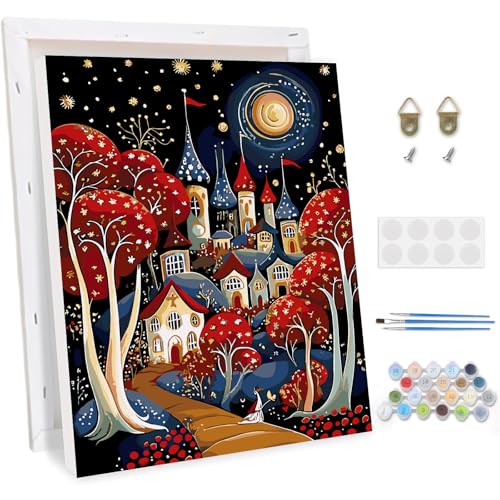 TOSTOG Malen Nach Zahlen Erwachsene mit Rahmen,Schloss Acrylmalerei Set DIY Handgemalt Ölgemälde Kit Paint by Numbers Adult Beginner,Hause Dekoration Verwendet Werden 30×40cm von TOSTOG