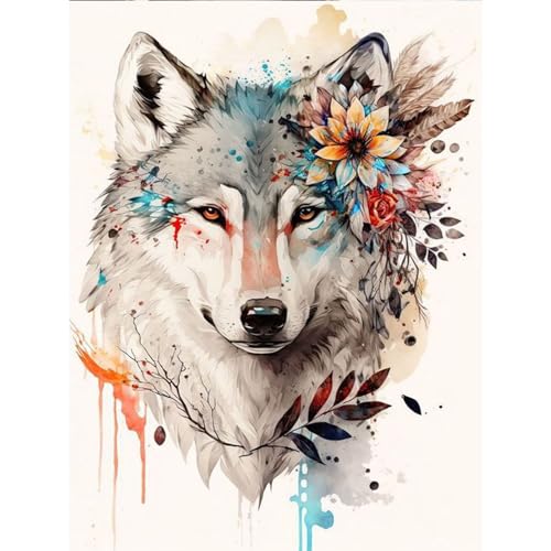 TOSTOG Wolf und Blume Diamond Painting,5D Diamant Painting Kits Bilder für Erwachsene,DIY Diamant Malerei Diamond Painting Bilder Set 30x40cm für Wanddekor von TOSTOG