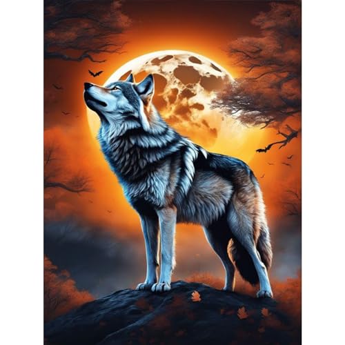 TOSTOG Wolf und Mond Diamond Painting,5D Diamant Painting Kits Bilder für Erwachsene,DIY Diamant Malerei Diamond Painting Bilder Set 30x40cm für Wanddekor von TOSTOG