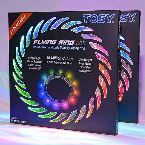 TOSY Fliegender Ring – 16 Millionen RGB-Farben oder 12 LEDs, hell, automatisches Aufleuchten, sicher, wasserdicht, leichtes Frisbee, Geschenk zum Geburtstag, draußen/drinnen für Jungen/Mädchen/Kinder von TOSY