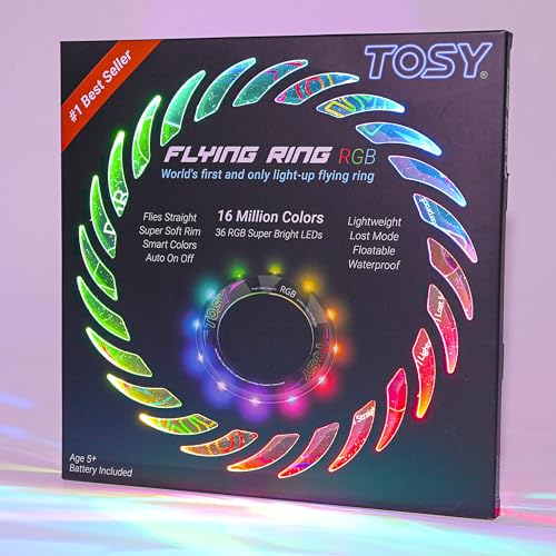 TOSY Fliegender Ring – 16 Millionen RGB-Farben oder 12 LEDs, hell, automatisches Aufleuchten, sicher, wasserdicht, leichtes Frisbee, Geschenk zum Geburtstag, draußen/drinnen für Jungen/Mädchen/Kinder von TOSY