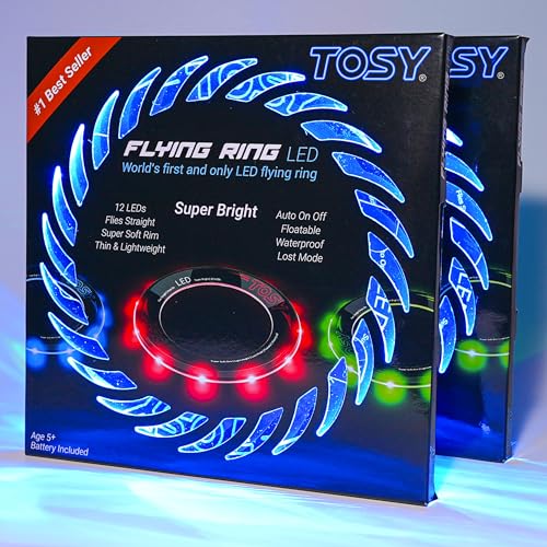 TOSY Fliegender Ring – 16 Millionen RGB-Farben oder 12 LEDs, hell, automatisches Aufleuchten, sicher, wasserdicht, leichtes Frisbee, Geschenk zum Geburtstag, draußen/drinnen für Jungen/Mädchen/Kinder von TOSY