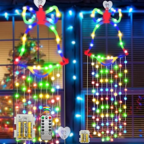 TOTHDATE Fensterbeleuchtung Weihnachten Indoor, Mehrfarbiges Licht 100 LED Weihnachtsdeko Fenster mit 8 Modi & Fernbedienung Fensterbeleuchtung Batterie für Fenstertür Traufbalken Indoor Outdoor von TOTHDATE