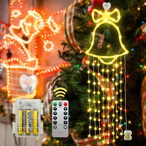 TOTHDATE Fensterbeleuchtung Weihnachten Indoor, Warmweiß Licht 100 LED Weihnachtsdeko Fenster mit 8 Modi & Fernbedienung Fensterbeleuchtung Batterie für Fenstertür Traufbalken Indoor Outdoor von TOTHDATE