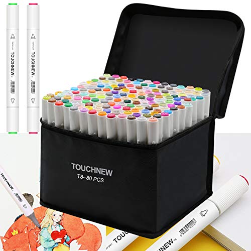 TOUCHNEW Marker Stifte Set 80 Farbige,Fettige Mark Farben Permanent Marker Set Twin Tip Textmarker Markerstifte Set für Studenten Manga Kunstler Design Schule Drawing von TOUCHNEW