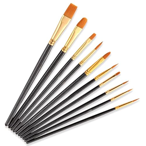 Acrylfarben Pinsel 10 Stück Nylon Acryl Malpinsel für Aquarell Ölgemälde Pinsel Brush Set 3 Farben(Schwarz) von TOUROCMONT