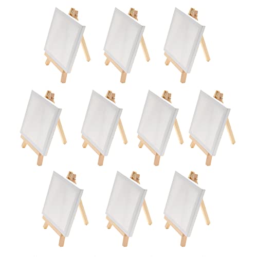 Mini Leinwand mit Staffelei holz Tischstaffelei, 10er Pack 10x10cm Mini Staffelei Set, Hochzeit Dekoration Namensschild Kinder Malen von TOUROCMONT