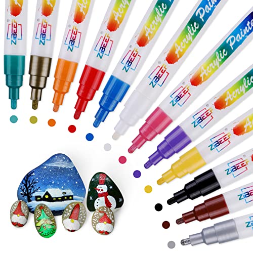 TOUSEEDA Acrylstifte Marker Stifte, 12 Farben Acrylstifte für Steine Bemalen, Permanent Marker Stifte Acrylstifte Wasserfest, DIY Stift Art für Holz, Keramik, Porzellan, Metall, Kunststoff von TOUSEEDA