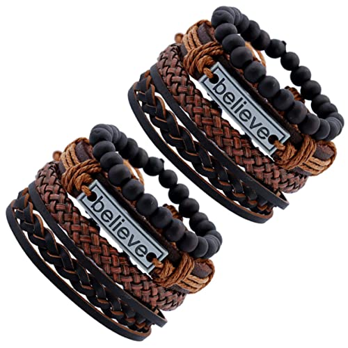 2 Sätze Armband Punk-Armbänder Konfirmationsjungen Geldbörsen Bausatz Kette Mann bracelet set herrenarmbände men bracelet Punk-Accessoires Handgelenkschmuck für Männer Holzperlen TOVINANNA von TOVINANNA