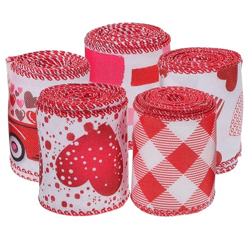 5 Rollen Liebesband ribbon ripsband valentinesday trauzeugengeschenke Dekorationsband Sackleinen Dekorationen Bänder verdrahtetes Valentinsband valentinstag verpackungsband Nylon TOVINANNA von TOVINANNA