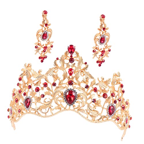 TOVINANNA 1 Satz Braut Tiara Ohrringe Rote Strasskrone Brautohrringe für die Hochzeit Brautkrone trendige Ohrringe vintage schmuck damenschmuck Tiar-Kopfbedeckung Tiar-Krone Legierung von TOVINANNA