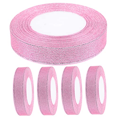 TOVINANNA 5 Rollen Farbiges Zwiebelband weihnachts geschenkband weihnachtsgeschenkband Schleifen zum Verpacken schwarzes Band Girlande praktisches Wickelband Geschenkbänder Polyester Rosa von TOVINANNA