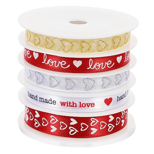 TOVINANNA 5 Rollen Herz-Band-Set ribbon bandfeile verkleidung geburstagsdeko geschenkeband blaues Band dünnes rotes Band rotes Ballonband Garnband Hochzeitsband Geschenkbänder Polyester von TOVINANNA