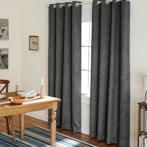 TOWN & COUNTRY EVERYDAY Exclusive Home Curtains Vorhänge aus Satinstoff mit Oxford-Textur, Thermisch, mit Ösenöffnungen Oben, für Fenster, abdunkelnd, Polyester, anthrazit, 52x96 von TOWN & COUNTRY EVERYDAY