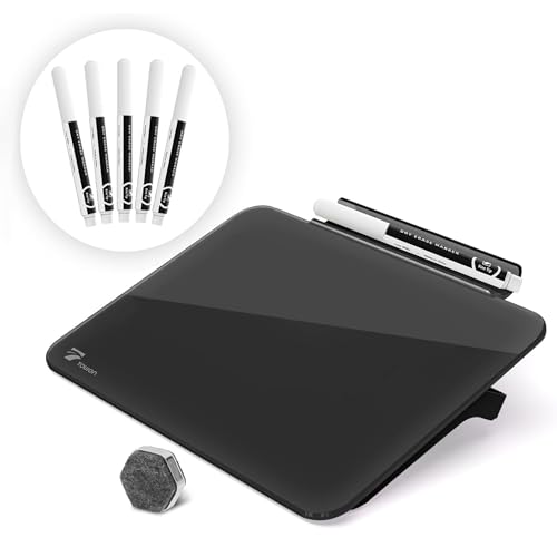 TOWON Glas Mini Whiteboard Staffelei Pad Set, Mini Whiteboard A5, Schreibtisch Whiteboard Bürozubehör, Kleines Whiteboard mit Stift, Schwarz von TOWON