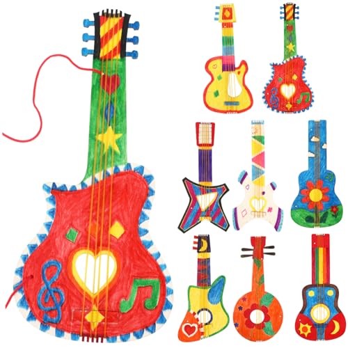 1 Satz Holzgitarre Gitarrendekorationen Aufblasbare Gitarre Gitarrenhandwerk Diy Malerei Gitarrenspielzeug Unvollendete Gitarrenausschnitte Gefälschte Gitarre Pappel 8st TOYANDONA von TOYANDONA