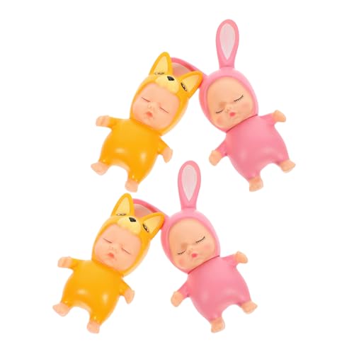 4 Stück Schlafender -Kuchen-Korb Kaninchenfiguren Babypuppenfiguren Kuchen Topper party decoration party dekoration entzückende Kuchenfiguren dekorative Puppenfiguren PVC TOYANDONA von TOYANDONA