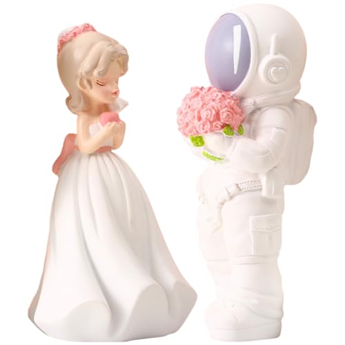 TOYANDONA 1 Paar Ornamente Astronautenfigur Statue Hochzeitsaccessoire Paar Statuen Hochzeitsstatue Hausdekorationen Für Zu Hause Bücherregal Figur Statuen Für Die Inneneinrichtung Weiß Harz von TOYANDONA