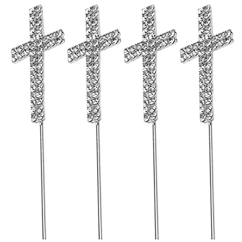 TOYANDONA 1 Satz Kucheneinsatz Kreuz-cupcake-picks Strass Kreuz Tortenaufsatz Tortendekorationsaufsatz Kuchendekorationszubehör Religiöse Cupcake-picks Kreuzdekor Silver Legierung 4 Stück von TOYANDONA