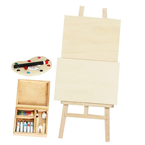 TOYANDONA 1 Set Puppenhaus Maler Leinwand Staffelei Ständer Kleine Staffelei Ständer Mini Leinwand und Staffeleien Set Miniatur Kunstbedarf Mini Kunst Palettenmodell Holz Mini Haus Staffelei Ornament von TOYANDONA