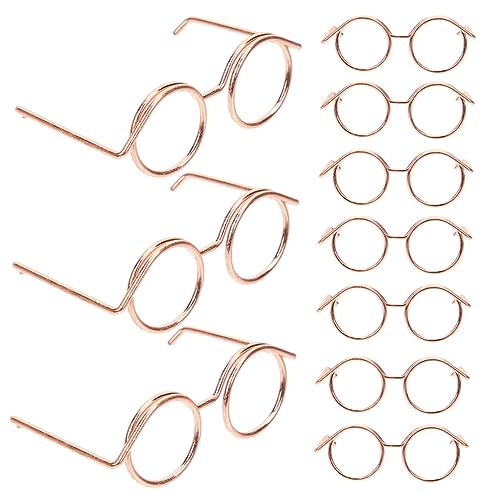 TOYANDONA 10 Stück Puppenbrille Rave-Brille Brille für Puppen Herzförmige Sonnenbrille Zubehör Mini Brille für Puppen Mini Draht Rand Brille Handwerk Hund Brille Rahmen Gold Metall von TOYANDONA