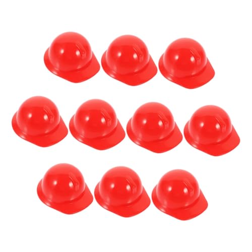 TOYANDONA 10St Mini-Bauhut Baumütze für Kinder Puppe Mini-Helme Kleiner Tierhut Miniaturhelm Puppenhut Zubehör Papageienspielzeug Zubehör für Mini-Helm für Haustiere Puppenhelm Plastik rot von TOYANDONA