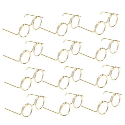 TOYANDONA 12St Puppenbrille Puppenherstellung Puppenhaus-Brille Mädchen weihachtsgeschenk weinachtsgeschenke schnapsgläser Puppe verkleiden Zubehör Puppengläser zum Basteln Metall Golden von TOYANDONA