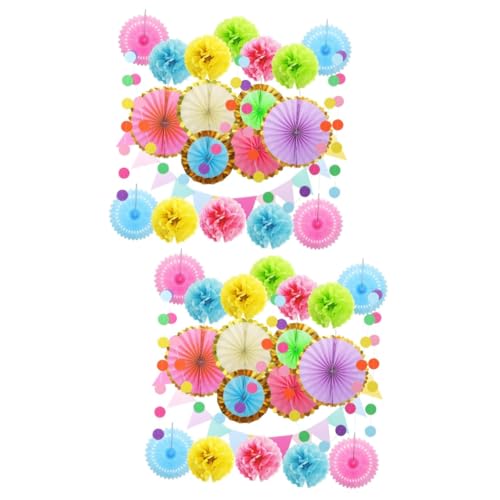 TOYANDONA 2 Sätze Blumenball-papierfächerpaket Pompom-dekorationen Aus Stoff Dekorationen Für Verlobungsfeiern Party-banner Pom-pom-dekorationen Regenbogen-partydekorationen Glitzerpapier von TOYANDONA