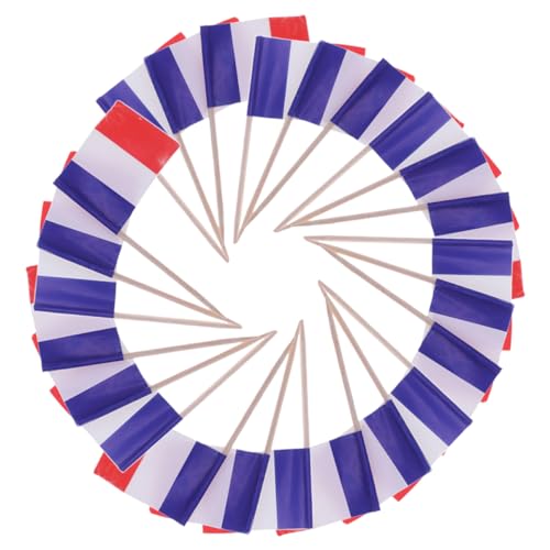 TOYANDONA Stabile Kuchenspieße mit Frankreich-flagge 200 Stück Mini-flaggen auf Stäbchen Dekorative Zahnstocher für Partys Cocktail-spieße Ornamente mit Französischer Flagge von TOYANDONA