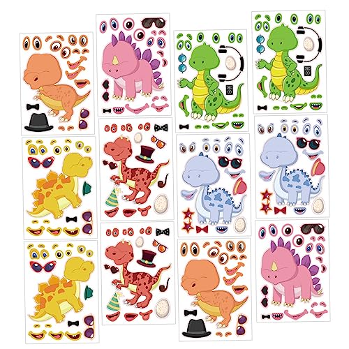 TOYANDONA 24St Dinosaurier-Puzzle-Aufkleber Kinder bastelset Kinder geburtstagsdeko stickern rosa Dinosaurieraufkleber DIY-Dinosaurier-Aufkleber Puzzlematte Ozeanaufkleber Aufkleber-Puzzle von TOYANDONA